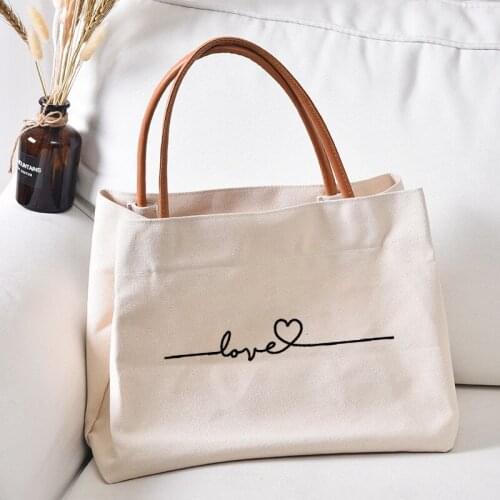 Love Heart Printed Women Lady Beach Bag Canvas Tote Bag Handbag Work Bag Shopping Bag Gift for Friends Dropshipping