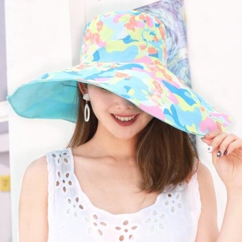 2021 New Women Sunhat Summer Beach Wide Brim sun visor hat uv protection Travel Outdoor Reversible Foldable Cap