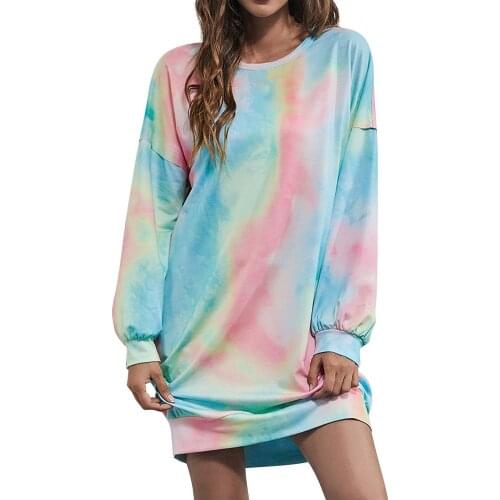 Tie-dye Print Long Sleeve Sweatshirt Hoodies For Women 2021 Oversized Harajuku Blouse High Street O Collared Pullover Толстовка