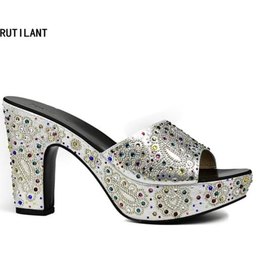 Italian Ladies Sexy High Heels Pumps Rhinestones Large Size 37 To 43 High Quality Slip on Women Party Shoes African Wedding Shoe