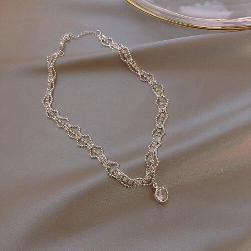 Gold Multi-layer Chain Necklace Round Rhinestone Inlaid Beaded Necklace Girls Fashion Party All-match Jewelry Gifts