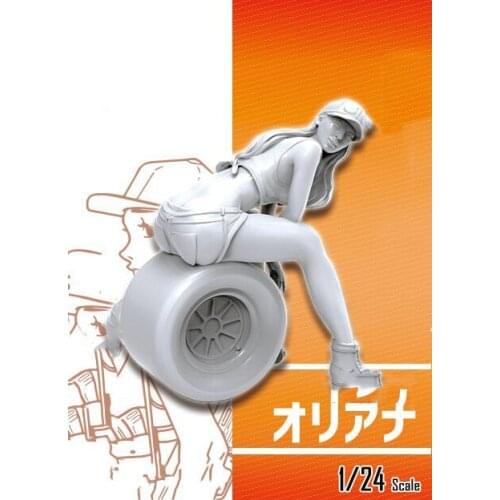 1/24 modern sit girl with tyre Resin figure Model kits Miniature gk Unassembly Unpainted