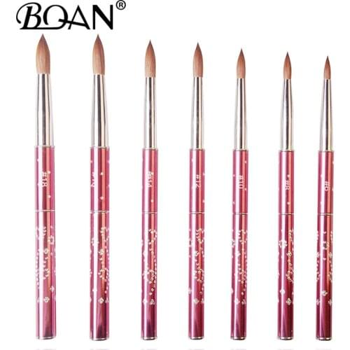 10 Pcs #12 Metal Nail Brush Kolinsky Nail Brush Pink Rhinestone Handle Pure Kolinsky Sable Acrylic Nail Oval Brush Acrylic Nail