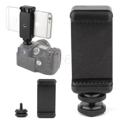 2 in 1 1/4" Flash Hot Shoe Screw Adapter Tripod Mount Phone Clip Holder For DSLR Camera