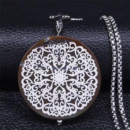 2021 Flower of Life Stainless Steel Natural Stone Chain Necklace Women Silver Color Necklace Jewelry collares de mujer NXS04