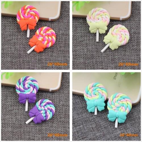 4pcs Kawaii Spiral Rainbow Lollipop Candy Polymer Clay Cabochons Flatback For DIY Phone Decoration