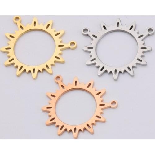 5pcs Mirror polished stainless steel gear sunflower pendant DIY simple hollow sun double hole accessories for bracelet/necklace