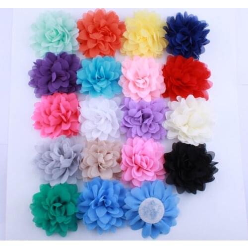 50PCS 9.5CM Big Solid Bright Color Chiffon Flowers For Hair Clips Petal Peony Fabric Flowers For Headwear Accessories