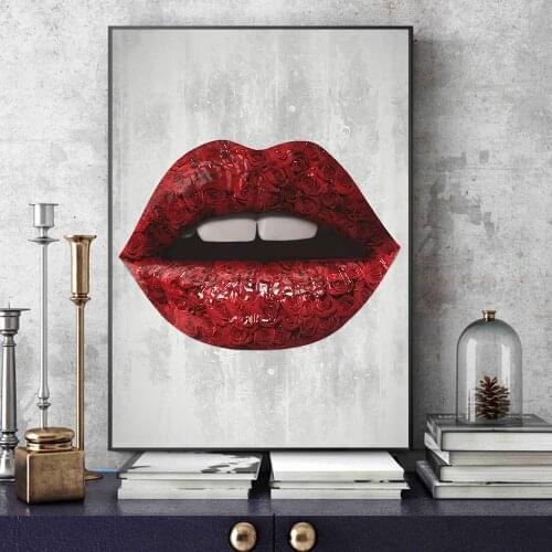 Abstract Red Sexy Lips Wall Art Paintings Print Canvas Posters Prints Leaves Lips Graffiti Art Canvas Prints Pictures Home Decor