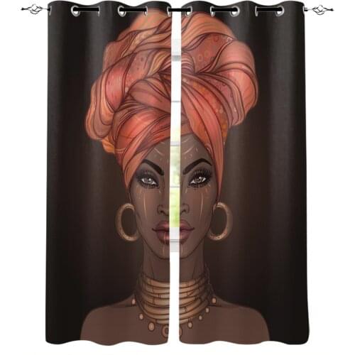 African Woman Headscarf Girl Earrings Curtain For Kitchen Living Room Bedroom Curtains Home Decoration Window Treatments Drapes