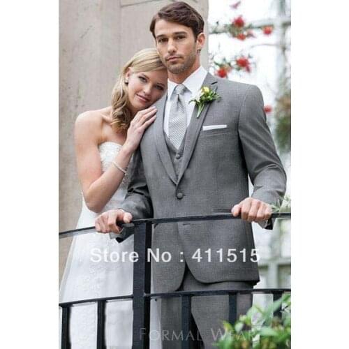 FREE shiPPing/Custom Design SUITS/ Light grey Notch Lapel Groom wear Tuxedos Groomsmen/Men Wedding dress