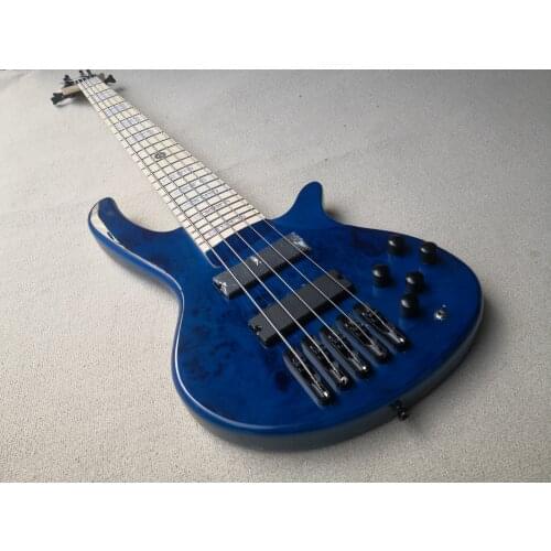 Free shipping custom 5 string guitar bass ,ASH body,burl maple veneer,HH pickups,black button,neck bolt on body,6 strings bass