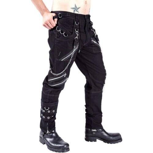 New Mens Casual Pants Japanese Korean Street Male Singer Rock Eyelet Bondage Tooling Straight Jogging Trousers Homme Size 28-38