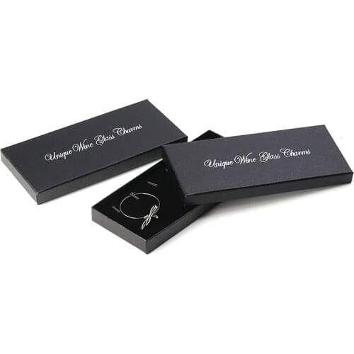 8Seasons Paper & Velvet Jewelry Wine Glass Charms Jewelry Gift Boxes Rectangle Message Black 18cm(7 1/8") x 8cm(3 1/8") , 2 PCs