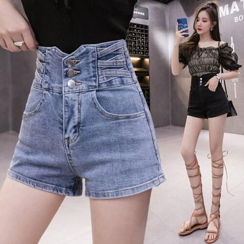 Denim shorts women high waist stretchy short summer jeans 2021 new slim criss cross fashion jeans female