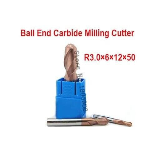 2 Flutes Milling tools Milling cutter Ball nose End Mill CNC router bits hrc55 R3*12*D6*50