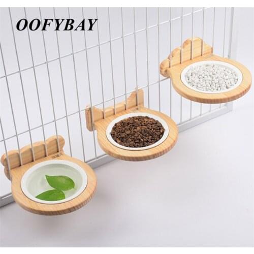 Ceramic Adjustment Pet Cage Wall Hanging Feeding Bowl with Wood Holder Cat Food Bowl Puppy Feeder Dogs Water Drinking Dish