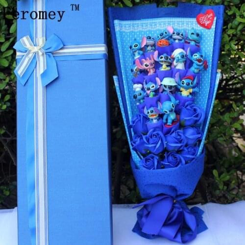 Kawaii Stitch Bouquet Gift Stitch Plush Doll Toy Anime Lilo Stitch Pvc Animal Dolls Cute Stich Bouquet Romantic Gift No Box