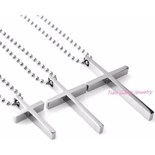Fashion Mens simple Design Cross Pendant Necklace 3 Sizes Wholesale Stainless Steel Cross Pendant Rope Chain Necklace
