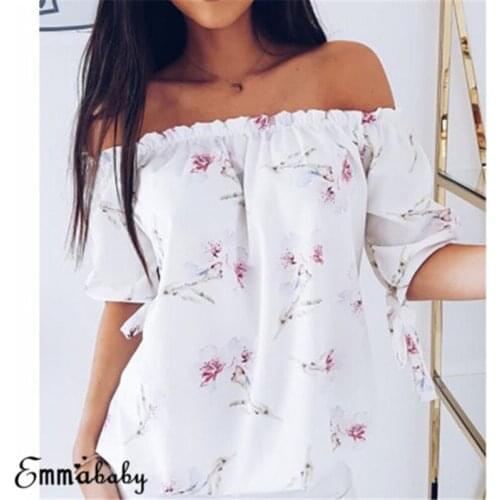 Fashion Elegant Woman Off-shoulder Shirts New 2018 Ladies Floral Printed Long Sleeve Shirt Casual Summer Lady Loose Blouse Tops