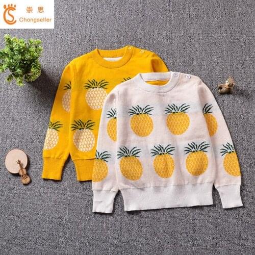 2018 Fashion White Yellow Pineapple Pattern Boys Girls Knitted Sweater Outerwear Winter Clothes Pullovers Children Cardigan 0-5Y