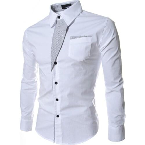 COLDKER Mens long sleeve shirts solid pattern turn-down collar blouse for male plus size casual slim fit