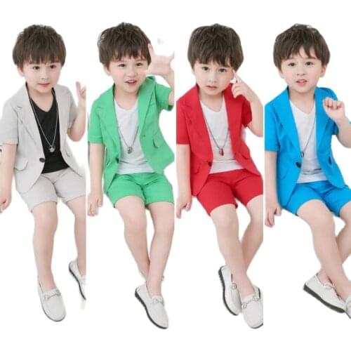 Wedding Formal Party Boys Blazers Sets Summer Candy Color Shorts Suit Jacket + Pants Kids Baby Boy Dress Birthday Clothing