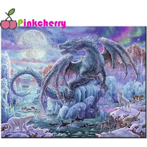 Moon Dragon Wolf Bear Diy Diamond Painting Full Square Round Drill Embroidery Animals Snow Landscape Mosaic Needlework ,k640