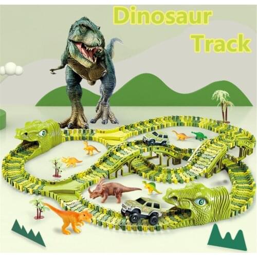 Dinosaur Railway Toy Car Track Racing Track Toy Set Educational Bend Flexible Race Track Flash Light Car Toys For Children Boys