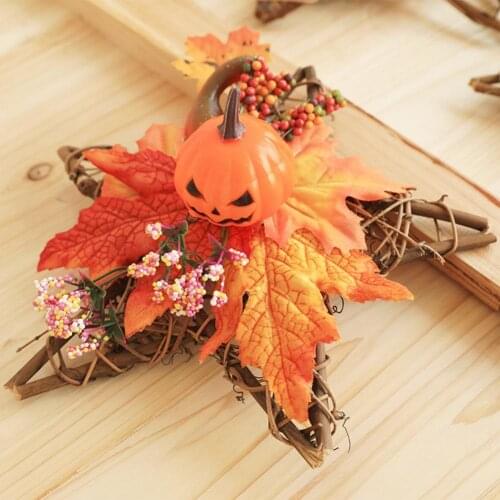 Fall Wreath Realistic Everlasting Plastic Halloween Artificial Maple Pentagram Wreath Front Door Wreaths