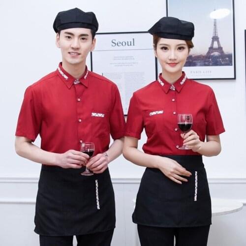 Hotel Staff Work Clothing Men Women Short-sleeve Restaurant Waiter Uniform Fast Food Waitress Uniform Coffee Shop Waiter Uniform