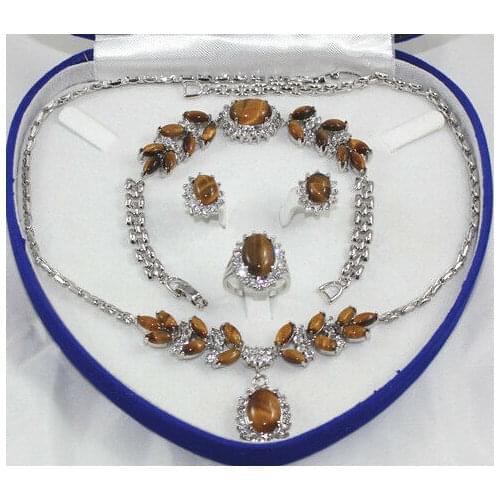 Rare White Inlay Tigers Eye Necklace Bracelet Earring Ring No box