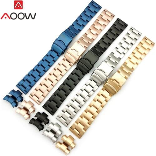 20mm 22mm Solid Stainless Steel Strap Metal Folding Buckle Watchband Men Replacement Wrist Band Watch Accessories for Seiko Blue