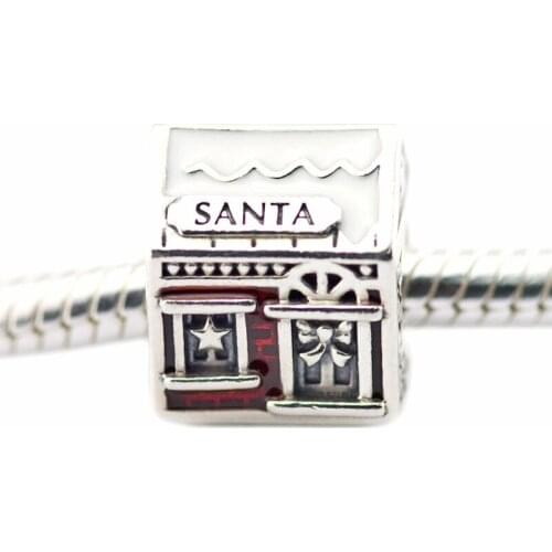 Santa Home White & Red Enamel Beads for Charms Bracelets Women Silver 925 Jewelry DIY Star House Charm Beads for Jewelry Making