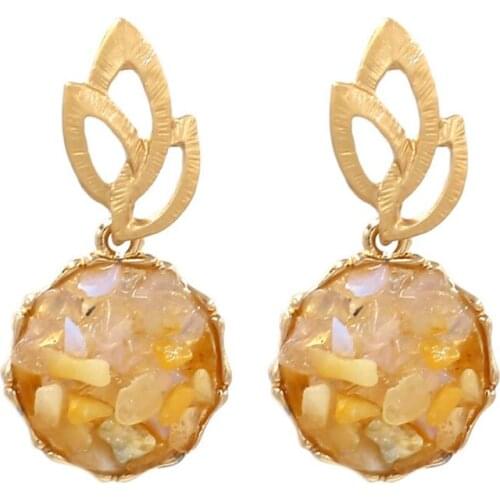 Light Yellow Gold Color Round Cabochon Many Style Irregular Shape Quartz Stone Stud Earrings Charm Jewelry