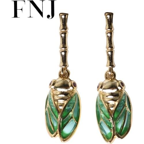 FNJ Paint Bee Earrings 925 Silver Original Pure S925 Sterling Silver Stud Earring Women Jewelry Gold Color