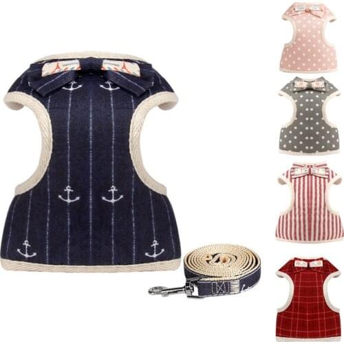 Dog Harness Puppy Padded Mesh Vest with Leash Adjustable Pets No-Pull Walking Harness with Cute Bows for Small Dogs and Cats