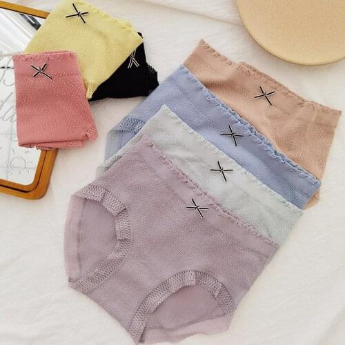 Silk Crotch Seamless Panties women cozy Modal Autumn Winter Mid-rise sweet lace briefs lingerie simple women Panties NF2559