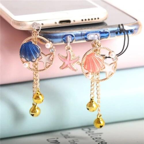 Cute Dust Plug Charm Kawaii 3.5mm Headphone Anti Dust Plug Seashell Ocean Mobile Phone Charge Port Plug Dust Cap For iPhone