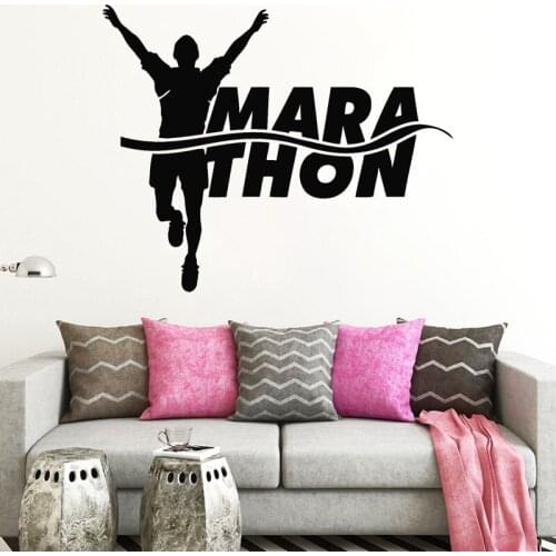 Marathon Runner Wall Sticker Athlete Running Racing Vinyl Decal Run Sport Home Decor Removable Mural Victory Finish Line O159