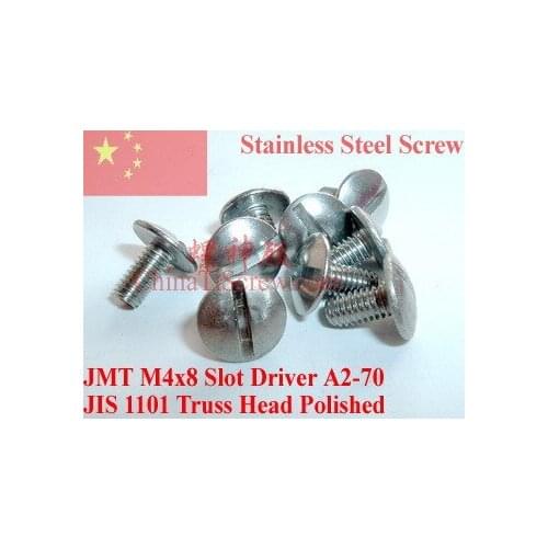 Stainless steel screws M4X8 Truss Head Slot JIS 1101 Polished 100 pcs ROHS