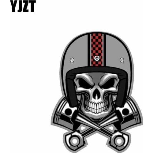 YJZT 9.5CM*12.6CM Creative Cafe Racer Skull Pistons Helmet Car Sticker Decal PVC 6-0088