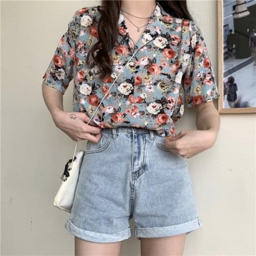 Zadily 2021 Summer Wonen Casual Shirts beach Style Floral Single Breasted Blouse Pocket Turn-down collar fashion Shirts