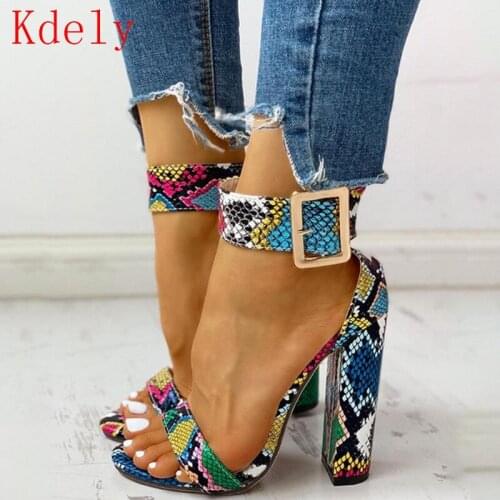 Plus Size 41 Fashion Colour Serpentine Women Shoes Peep Toe High Heels Sandals Summer Party Shoes PU Ankle Buckle Sandals Pumps