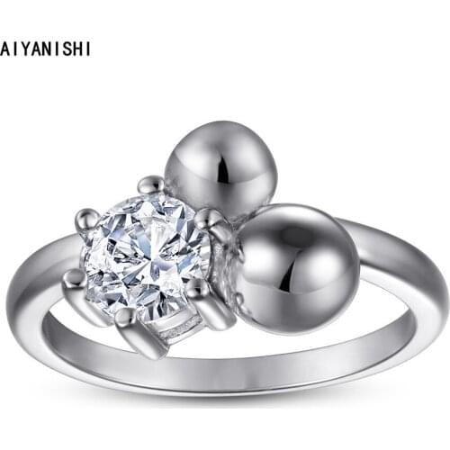 AIYANISHI 925 Sterling Silver Engagement Rings for Women Six Prongs Round Beads Rings 2021 Wedding Trend Female Jewerly Gifts