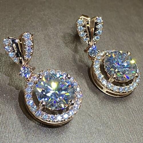 14K Yellow Gold Stud Earrings Women Wedding Anniversary Engagement Party Heart Round Moissanite Diamond Elegant Trendy Romantic