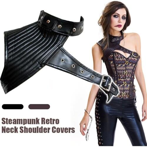 Women Men Medieval Warrior Gothic Steampunk PU Leather Shoulder Armors Clubwear Halloween Cosplay Viking Knight Costumes