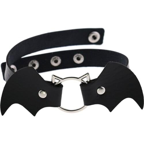 Women Adjustable Black White Leather Chocker Necklaces JewelryGothic Punk Halloween Vampire Bat Choker Collar Necklace