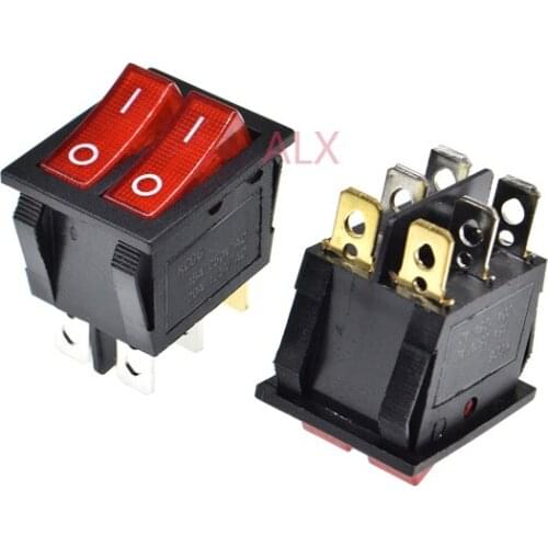 10PCS KCD8-212n 6PIN red Push Button with light rocker Switch ON/OFF double power switches 16A/250V 20A/125V 25*31MM 25*31