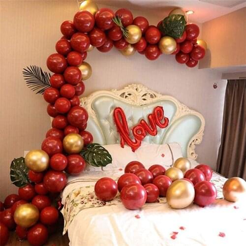 123 Pcs Ruby Red Balloon Garland Kit Balloon Arch Metallic Gold Balloons For Anniversary Day Decor Wedding Birthday Decorations